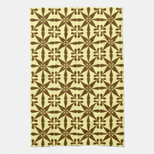 Ikat Star Pattern, Brown and Yellow Tea Towel