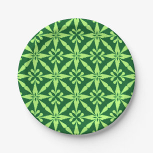 Ikat Star Pattern - Dark Green Paper Plate