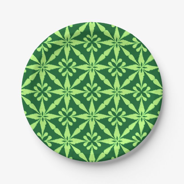 Ikat Star Pattern - Dark Green Paper Plate (Front)