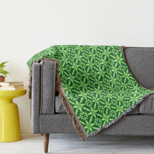 Ikat Star Pattern - Dark Green Throw Blanket