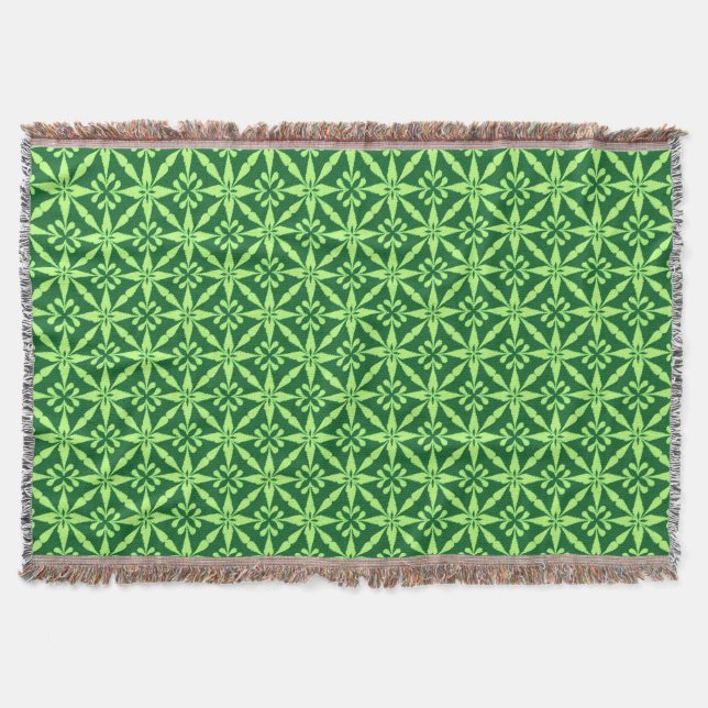 Ikat Star Pattern - Dark Green Throw Blanket (Front)