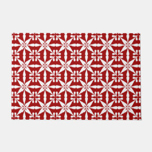 Ikat Star Pattern, Dark Red and White Doormat
