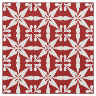 Ikat Star Pattern - Dark Red and White Fabric