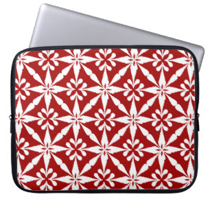 Ikat Star Pattern - Dark Red and White Laptop Sleeve