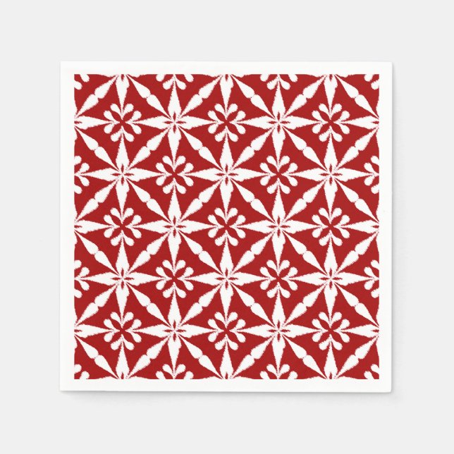 Ikat Star Pattern - Dark Red and White Napkin (Front)