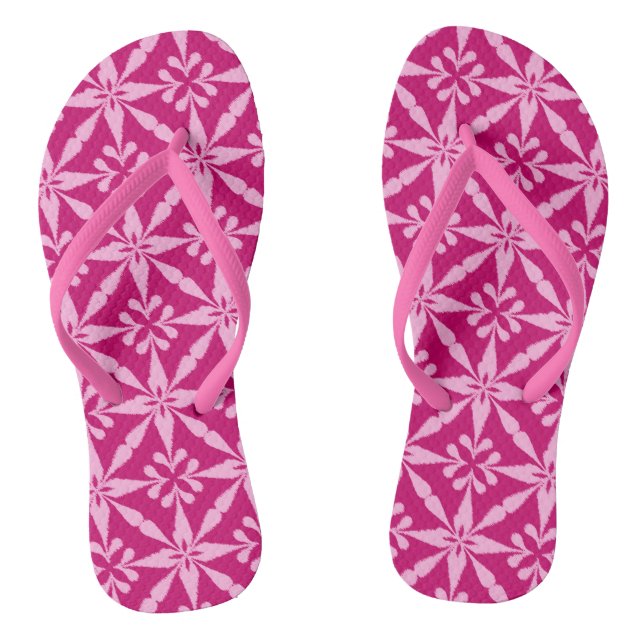 Ikat Star Pattern - Fuchsia Pink Flip Flops (Footbed)