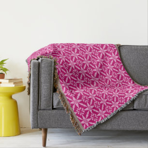 Ikat Star Pattern - Fuchsia Pink Throw Blanket