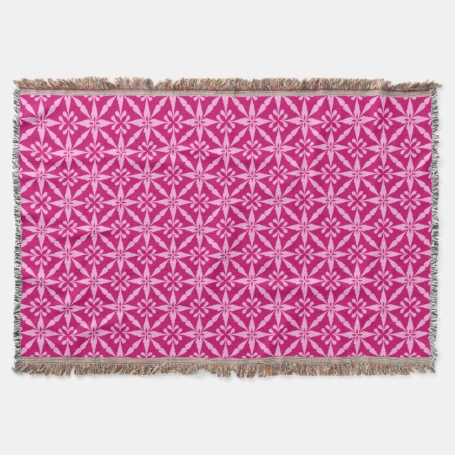 Ikat Star Pattern - Fuchsia Pink Throw Blanket (Front)