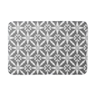 Ikat Star Pattern - Grey / Grey and White Bath Mat