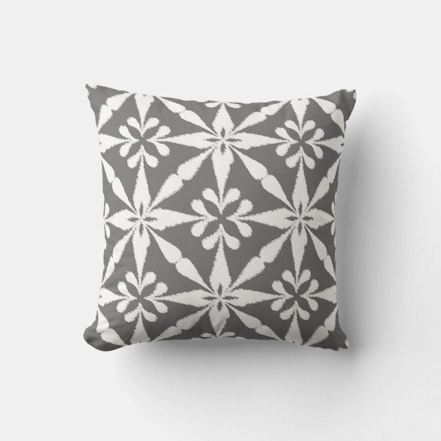 Ikat Star Pattern - Grey / Grey and White Cushion (Front)