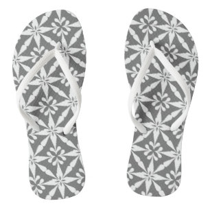 Ikat Star Pattern - Grey / Grey and White Flip Flops