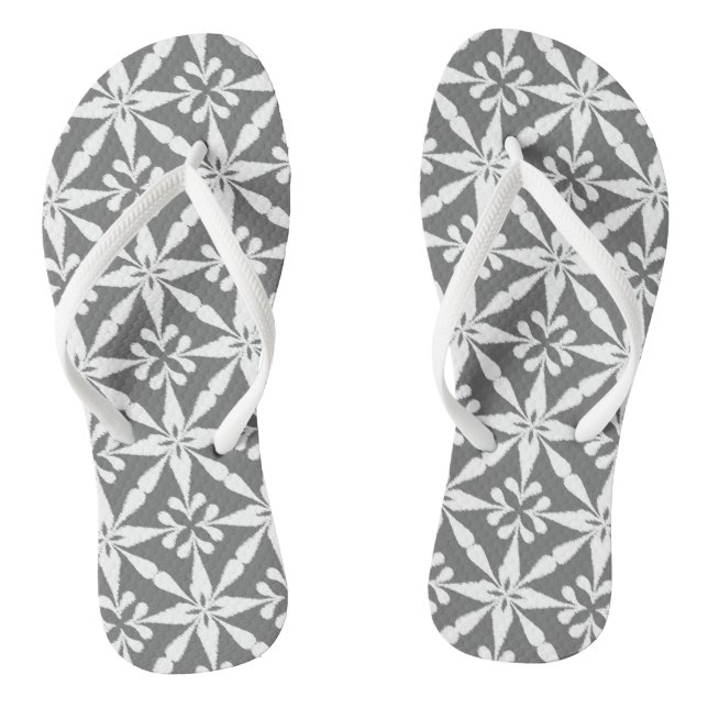 Ikat Star Pattern - Grey / Grey and White Flip Flops (Footbed)
