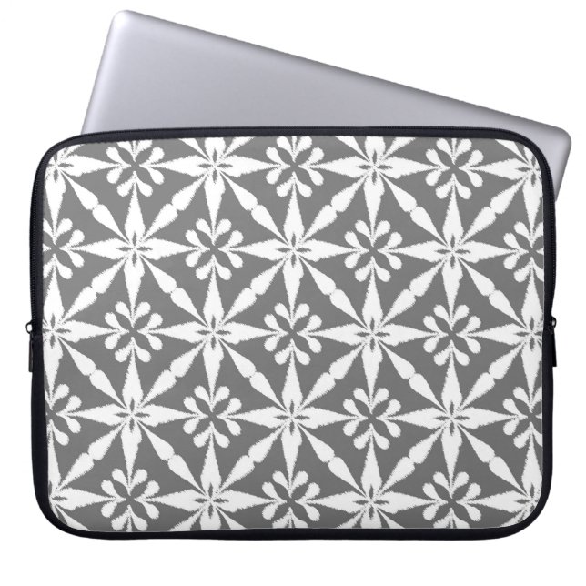 Ikat Star Pattern - Grey / Grey and White Laptop Sleeve (Front)