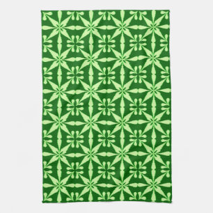 Ikat Star Pattern, Lime and Dark Green Tea Towel