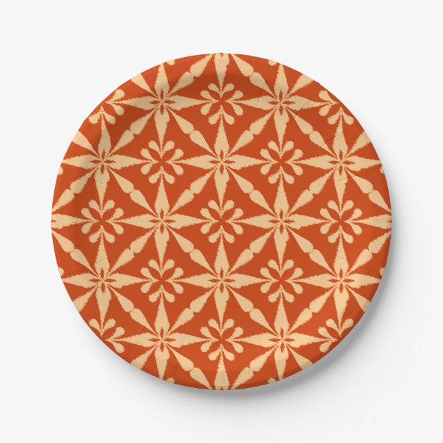 Ikat Star Pattern - Mandarin Orange Paper Plate (Front)