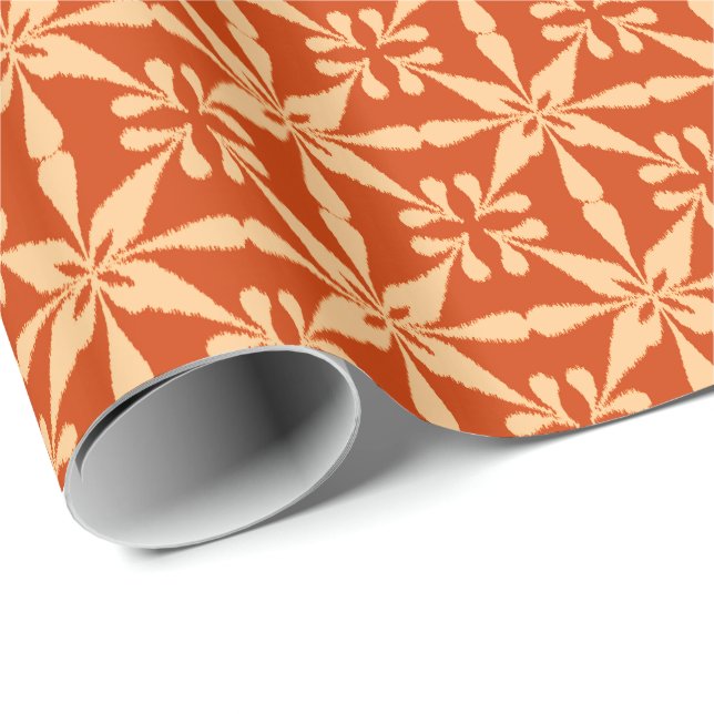 Ikat Star Pattern - Mandarin Orange Wrapping Paper (Roll Corner)