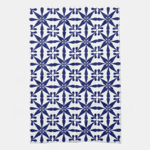 Ikat Star Pattern, Navy Blue and White Tea Towel