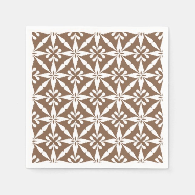 Ikat Star Pattern - Taupe Tan and White Napkin (Front)