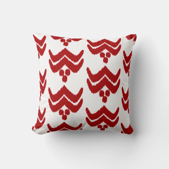 Ikat stylised floral - dark red and white cushion (Front)