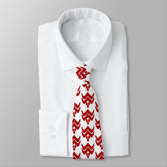 Ikat stylised floral - dark red and white tie (Tied)