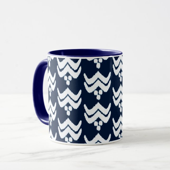 Ikat Stylised Floral - Indigo Blue and White Mug (Front Left)