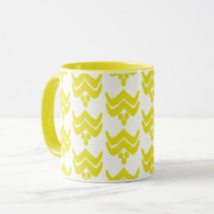 Ikat Stylised Floral - Mustard Yellow and White Mug