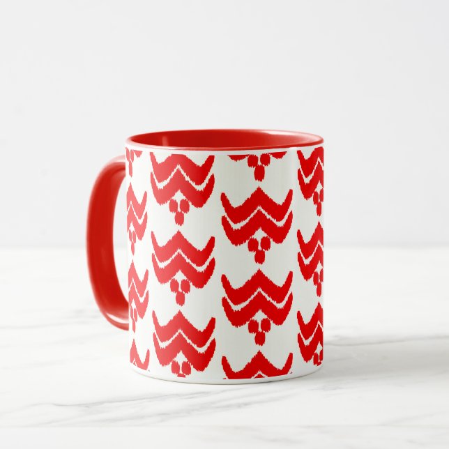 Ikat Stylised Floral - Red and White Mug (Front Left)