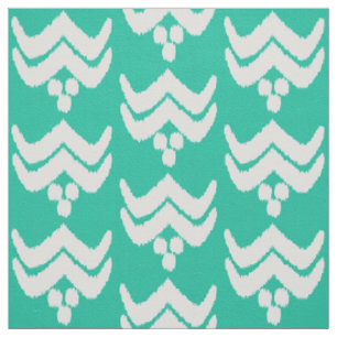 Ikat stylised floral - turquoise and white fabric