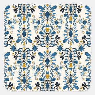 Ikat tie-dye, tribal watercolor square sticker