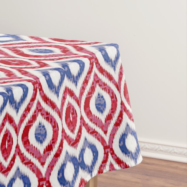 Ikat Tile in Red and Blue Tablecloth (In Situ)