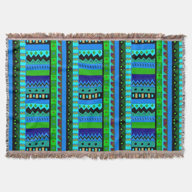 Ikat Tribal Inspired Throw Blanket (Front)