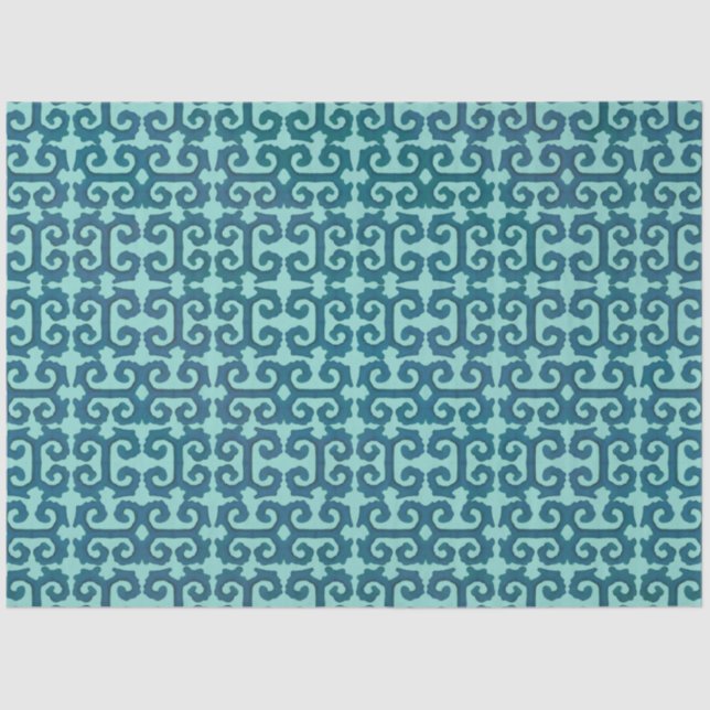 IKAT Tribal Pattern Teal Aqua Greek Key Decoupage Tissue Paper (Front)