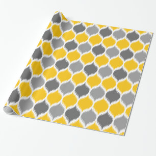 Ikat Weave Motif Yellow and Grey Wrapping Paper