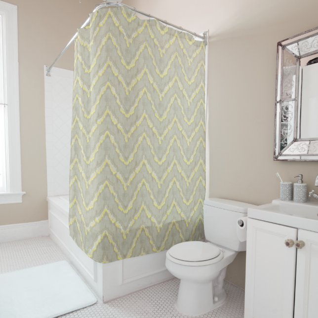 Ikat Zig Zag Chevron Stripe Boho Chic Shower Decor Shower Curtain (In Situ)