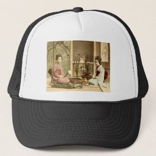 Ikebana - Beautiful Kimono Girls Arranging Flowers Trucker Hat