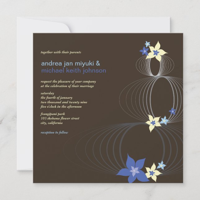 Ikebana Blue Frangipani Tropical Wedding Invite (Front)