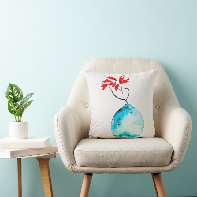 Ikebana blue vase watercolor art cushion (Chair)