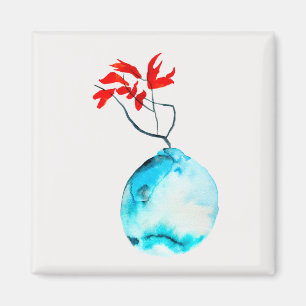 Ikebana blue vase watercolor art magnet
