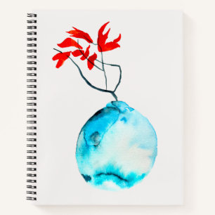 Ikebana blue vase watercolor art notebook