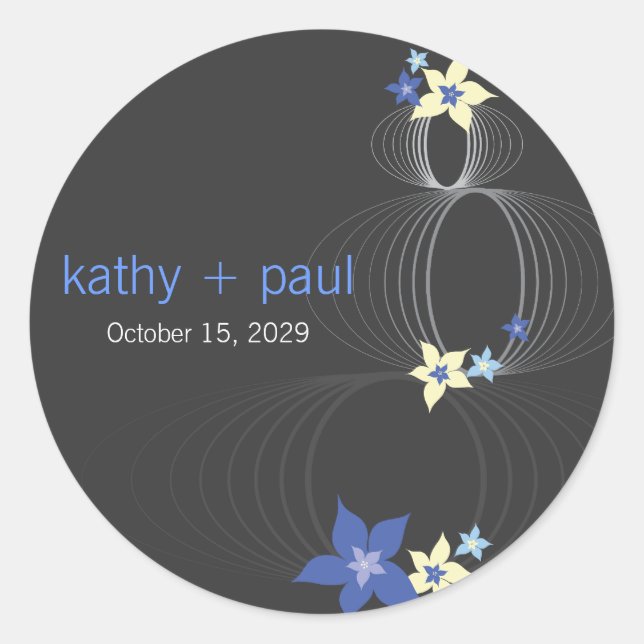 Ikebana Frangipani Blue Tropical Flower Wedding Classic Round Sticker (Front)