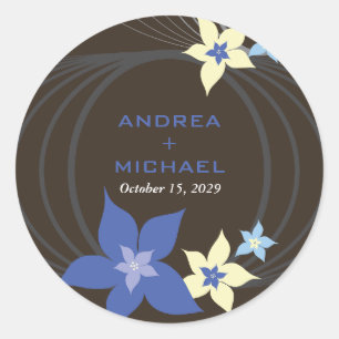 Ikebana Frangipani Blue Tropical Flower Wedding Classic Round Sticker