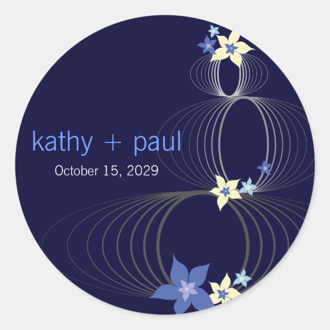 Ikebana Frangipani Blue Tropical Flower Wedding Classic Round Sticker (Front)