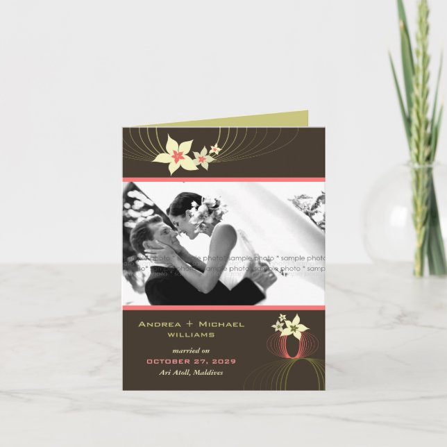 Ikebana Frangipani Pink Tropical Flower Wedding Announcement (Front)