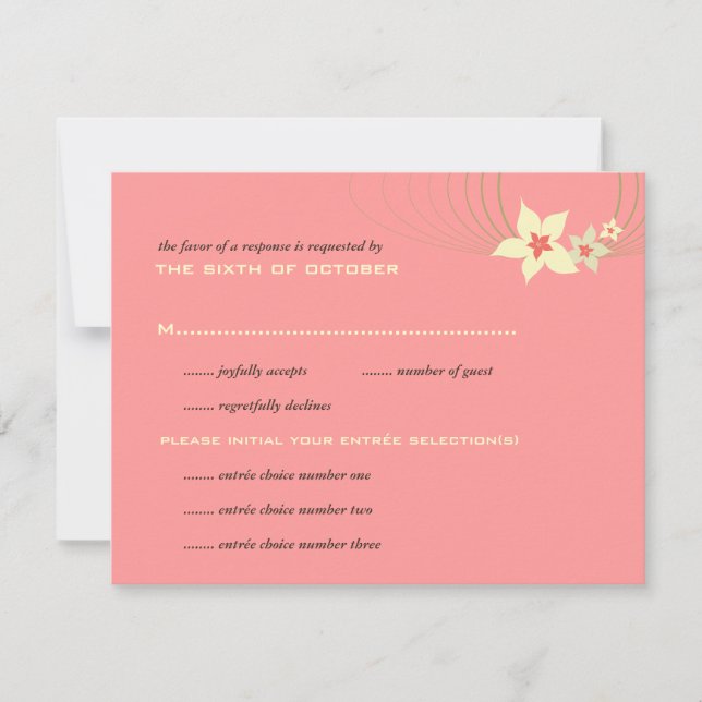 Ikebana Frangipani Pink Tropical Flower Wedding RSVP Card (Front)