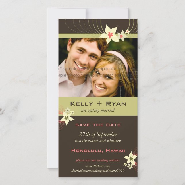 Ikebana Frangipani Pink Tropical Flower Wedding Save The Date (Front)