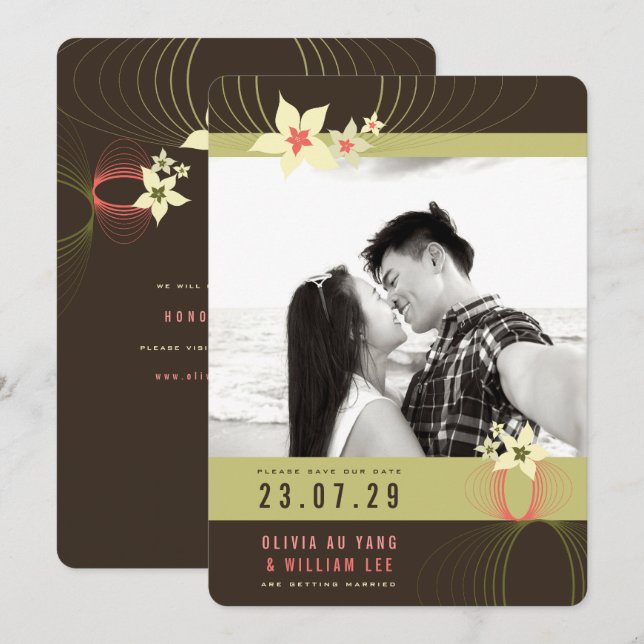 Ikebana Frangipani Pink Tropical Flowers Wedding Invitation (Front/Back)