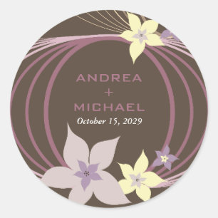 Ikebana Frangipani Purple Tropical Flowers Wedding Classic Round Sticker