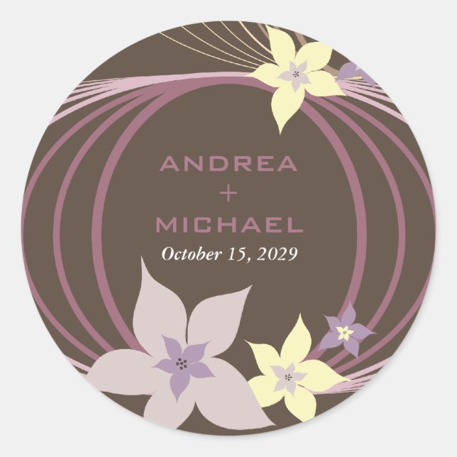 Ikebana Frangipani Purple Tropical Flowers Wedding Classic Round Sticker (Front)