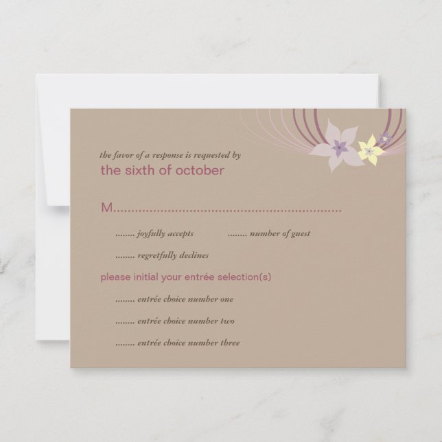 Ikebana Frangipani Purple Tropical Flowers Wedding RSVP Card (Front)