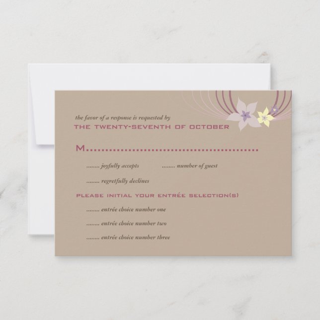 Ikebana Frangipani Purple Tropical Flowers Wedding RSVP Card (Front)